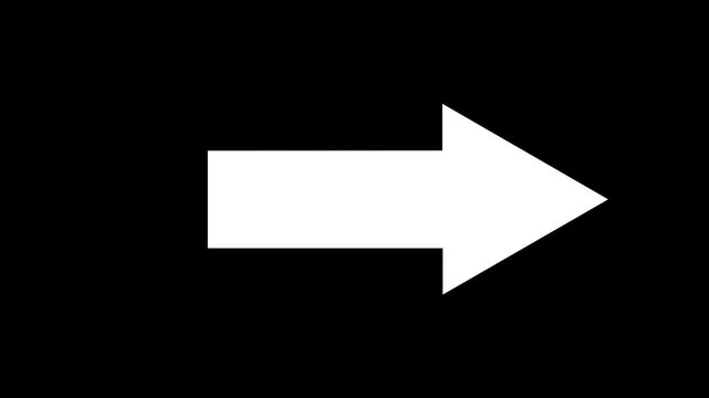 White simple straight animated arrow pointing to the right on black background or transparent background. Right-Pointing Arrow Animation. motion graphics. animation. 4k video