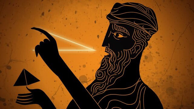 pythagoras contemplating a triangle with his theorem
