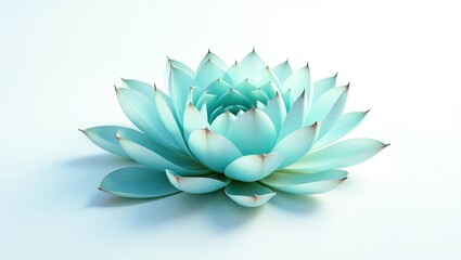 Fototapeta premium A serene studio shot of a vibrant, blue-green succulent flower isolated on a soft white background.