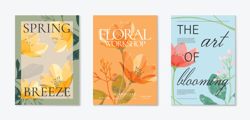 Naklejka premium watercolor Spring Floral invitation card vector. Hand drawn botanical flowers template background. Design illustration for wedding, vip cover, poster, rsvp modern card, birthday party.