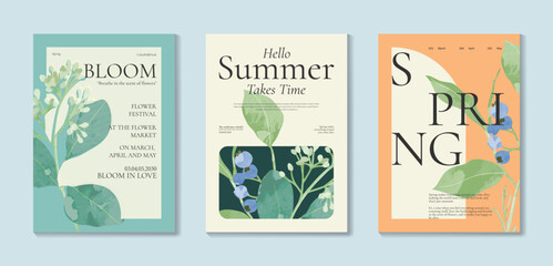 Fototapeta na wymiar watercolor Spring Floral invitation card vector. Hand drawn botanical flowers template background. Design illustration for wedding, vip cover, poster, rsvp modern card, birthday party.