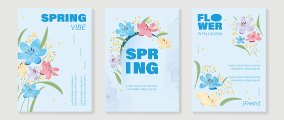 Naklejka premium watercolor Spring Floral invitation card vector. Hand drawn botanical flowers template background. Design illustration for wedding, vip cover, poster, rsvp modern card, birthday party.