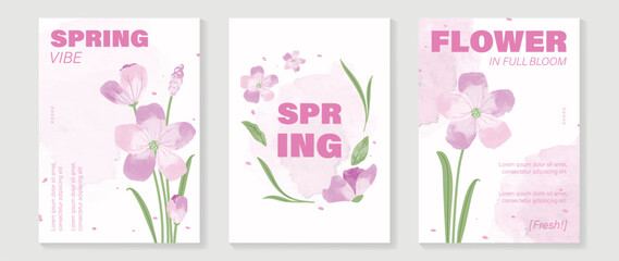 Naklejka premium watercolor Spring Floral invitation card vector. Hand drawn botanical flowers template background. Design illustration for wedding, vip cover, poster, rsvp modern card, birthday party.