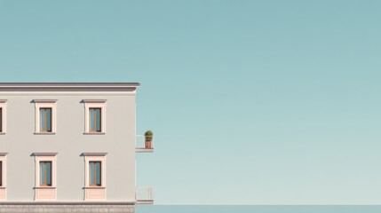 Minimalistic Modern Building with Soft Colors and Clear Blue Sky Above, Perfect for Contemporary Design Projects