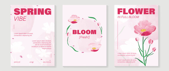 Naklejka premium watercolor Spring Floral invitation card vector. Hand drawn botanical flowers template background. Design illustration for wedding, vip cover, poster, rsvp modern card, birthday party.