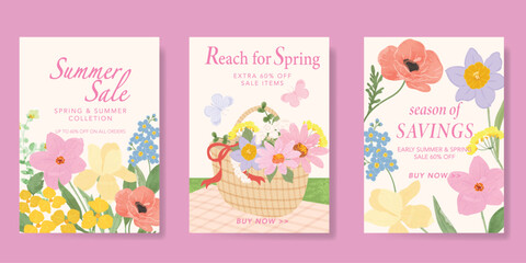 Naklejka premium watercolor Spring Floral invitation card vector. Hand drawn botanical flowers template background. Design illustration for wedding, vip cover, poster, rsvp modern card, birthday party.