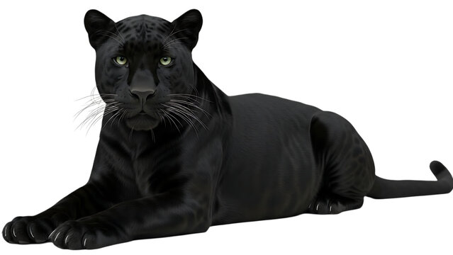 Dark Panther Portrait in Relaxed Pose isolated on a transparent background black panther sleek fur texture