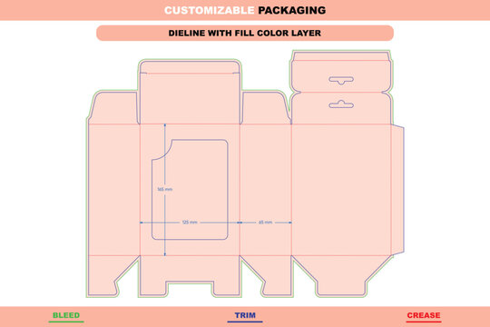 Hanging toy box with window and hang tab folding carton dieline template custom dimensions detailed die line for stylish retail display packaging customizable structure