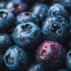 Macro shot of ripe, dewy blueberries, close up and vibrant
