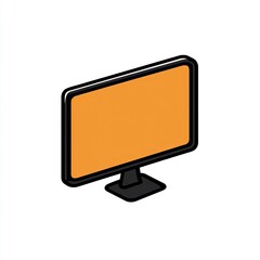 Isometric view of a computer monitor with orange screen and black frame and stand