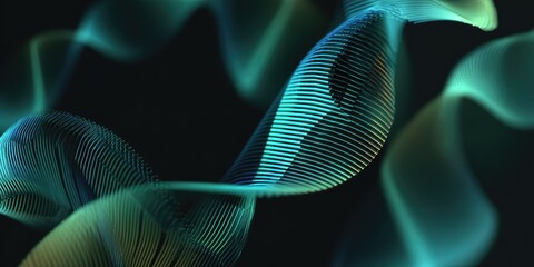 Abstract teal and yellow flowing lines against a dark background, creating a sense of movement
