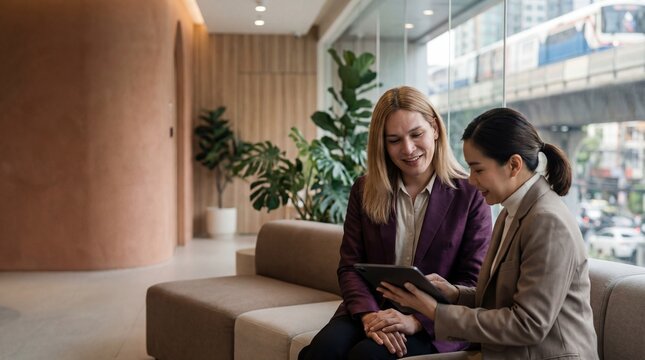 Transgender woman consult Thai doctor in Bangkok clinic, gender affirming care and healthcare concept with copy space on left