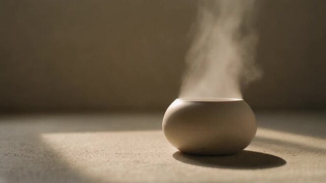 Ceramic Aroma Diffuser Releasing Soft Mist &ndash; Calm Corporate Wellness Background Loop