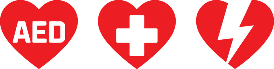Obraz premium Visual representation of medical emergency symbols with a broken heart and defibrillator
