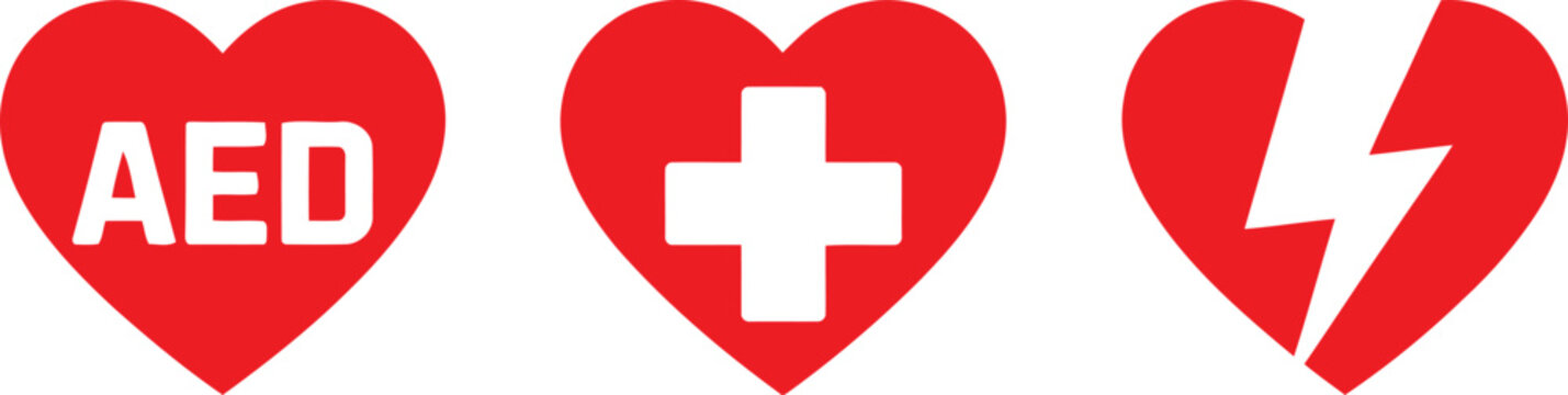 Visual representation of medical emergency symbols with a broken heart and defibrillator