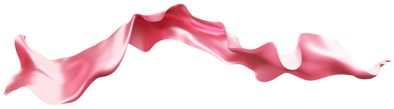 Flying pink silk textile fabric flag background. Smooth elegant pink Satin Isolated on white Background for grand opening ceremony. 3d png illustration