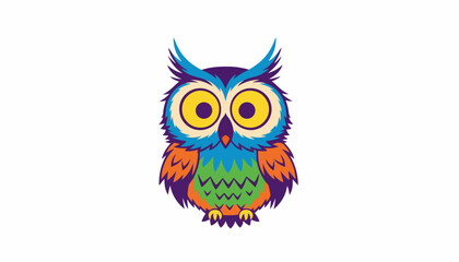 Fototapeta premium Colorful Owl Illustration with Vibrant Feathers and Large Eyes.