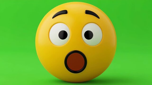 3D Shocked Emoji with Wide Eyes and Open Mouth on Bright Green Background for Animation and Content