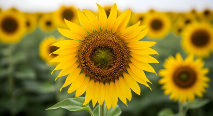Vibrant sunflower field on a bright sunny day