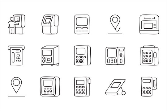 Payment Transaction Icon Set with ATM and Card Reader Symbols