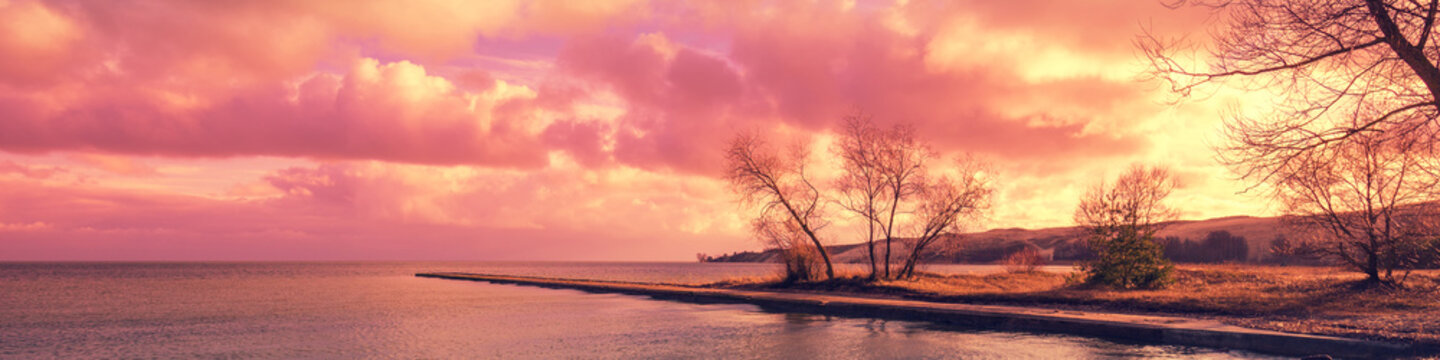 Embankment at sunset in Neringa, Lithuania. Curonian Spit