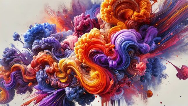 Abstract flowing paint strokes blending purple and orange in motion