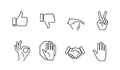 Fototapeta premium Hand Gesture Outline Icons Set – Finger Sign Line Vector Collection