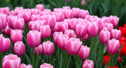 Fototapeta premium Vibrant pink tulips in full bloom
