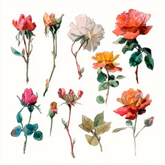 set of colorful watercolor flowers