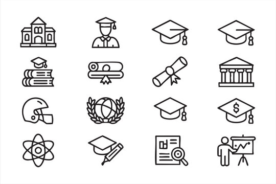 Academic learning icon pack for school apps, online courses and educational interfaces