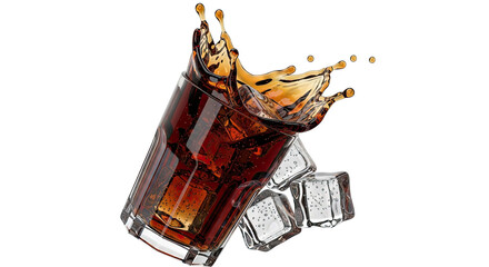 Cola Splash in Glass with Ice Cubes