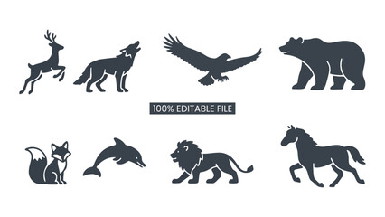 Obraz premium Collection of diverse animal silhouettes for nature and wildlife themes