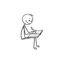 Stick figure drawing person writing in notebook