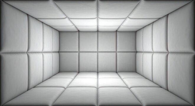 Abstract padded cell interior providing an atmosphere of solitude and confinement
