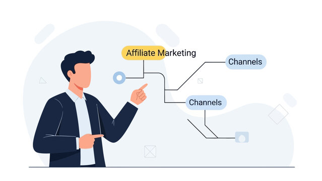 Affiliate Marketing Business Strategy Concept, Man Explains Channels