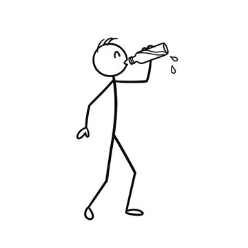 Stick figure drinking from bottle