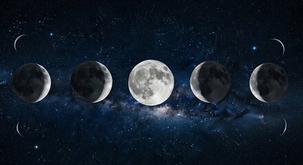Naklejka premium Lunar Cycle - A Visual Journey Through the Moons Phases.
