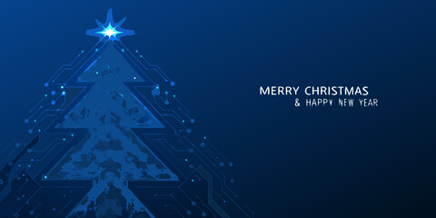 A futuristic christmas tree with glowing star and holiday greetings © Dibyendu