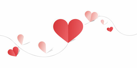 Floating red hearts connected by a delicate white string illustration