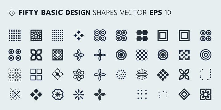Collection of fifty basic design shapes in a vector eps 10 format