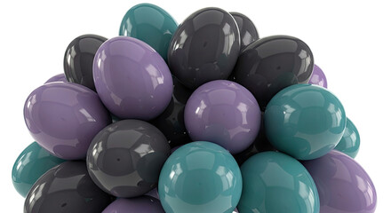 Pile of Glossy Easter Eggs in Purple, Teal, and Gray