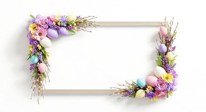 Elegant Easter frame with colorful eggs and flowers