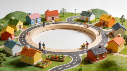 Miniature village with colorful houses and people
