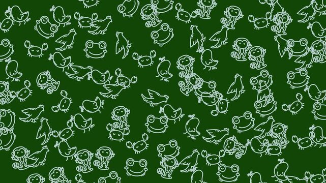 Doodle animal seamless pattern cartoon cute kids, ideal for children's backgrounds, educational materials, or playful textile designs.