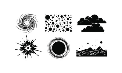 Cosmic phenomena silhouette vector illustration including black hole and galaxy star shapes © T shirt design