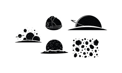 Cosmic space exploration vector set including planets moon crater and rings silhouette art © T shirt design