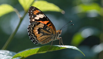 Naklejka premium Butterfly on Leaf Close Up Macro Wildlife Photography