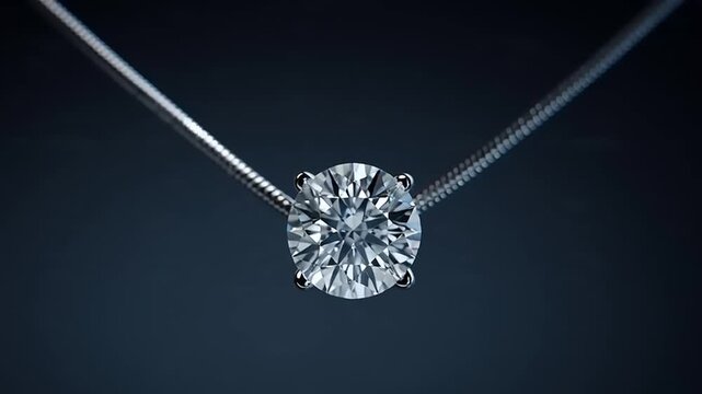 A luxury diamond solitaire necklace featuring a single round cut diamond suspended from a delicate chain, showcased against a dark background