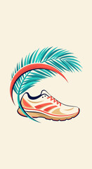 Obraz premium Vibrant Running Shoe Illustration with Stylized Tropical Leaf, Evoking Active Lifestyle and Natural Motion