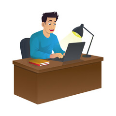 Working on Laptop at Desk Illustration
